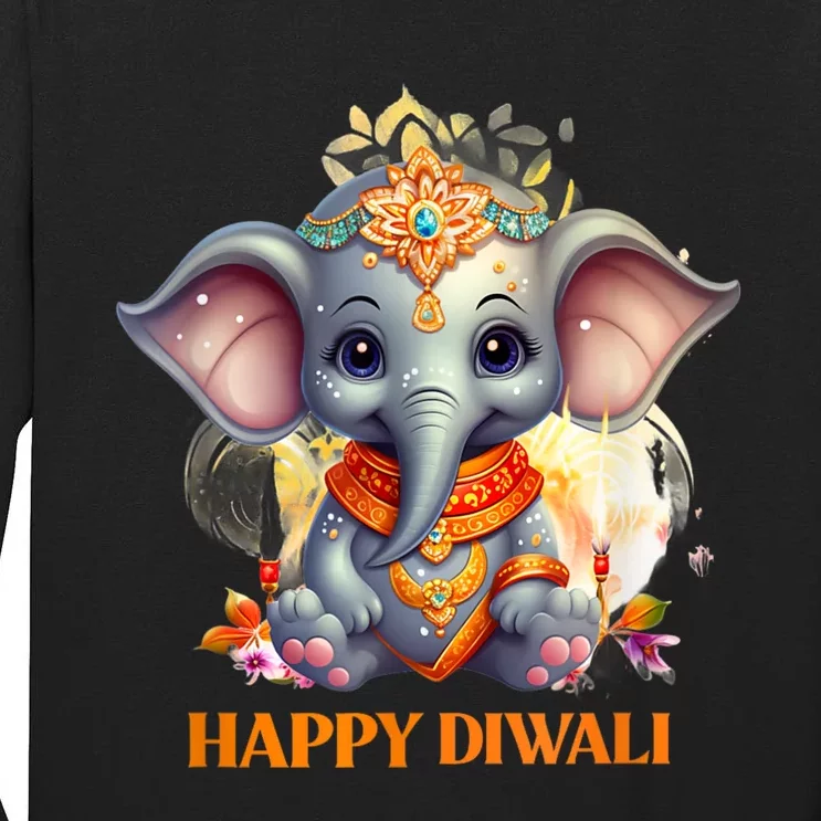 Happy Diwali Cute Elephant Tall Long Sleeve T-Shirt