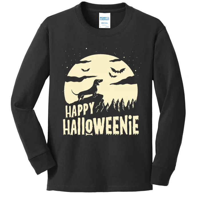 Halloween Dachshund Costume Dog Weiner Dog Moon Halloweenie Kids Long Sleeve Shirt