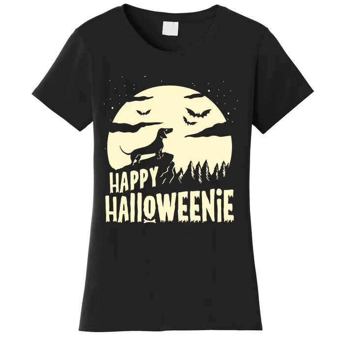 Halloween Dachshund Costume Dog Weiner Dog Moon Halloweenie Women's T-Shirt