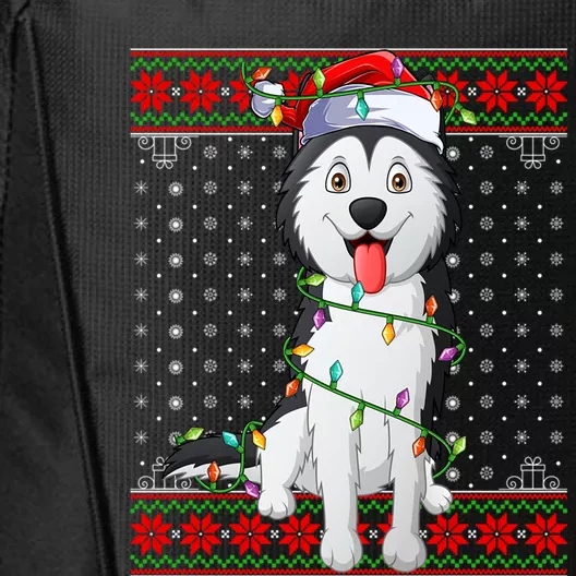 Husky Dog Christmas Lights Ugly Sweater Santa Husky Dog Xmas Cute Gift City Backpack