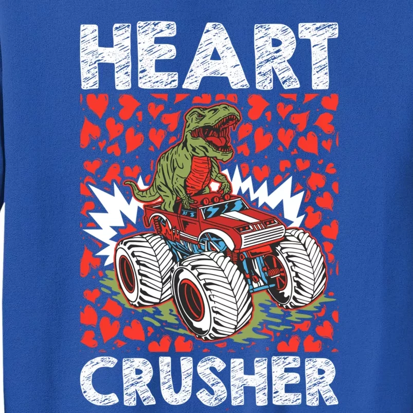 Heart Dinosaur Crusher Valentines Day Tgiftrex Riding Car Gift Tall Sweatshirt