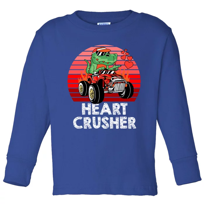 Heart Dinosaur Crusher Valentines Day Tfunny Giftrex Riding Car Great Gift Toddler Long Sleeve Shirt