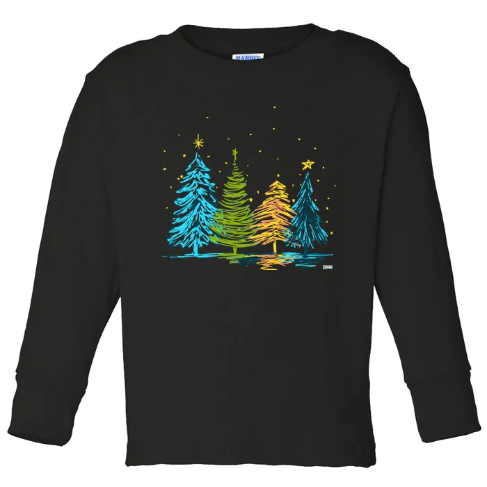 Hand Drawn Christmas Tree Christmas Tree Hand Drawing Toddler Long Sleeve Shirt