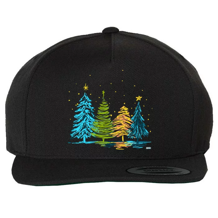 Hand Drawn Christmas Tree Christmas Tree Hand Drawing Wool Snapback Cap