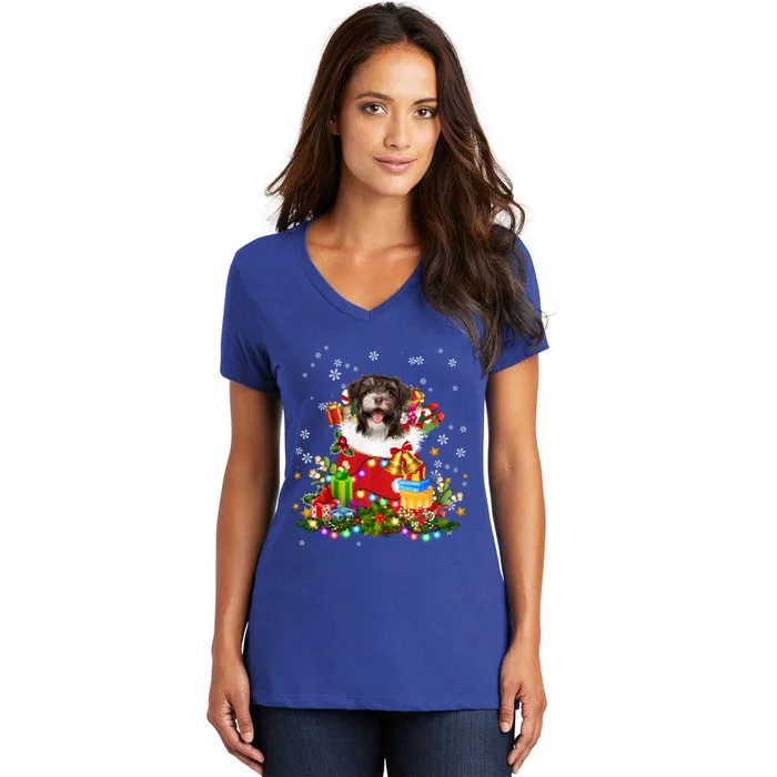 Havanese Dog Christmas Tree Lights Pajamas Xmas Matching Great Gift Women's V-Neck T-Shirt