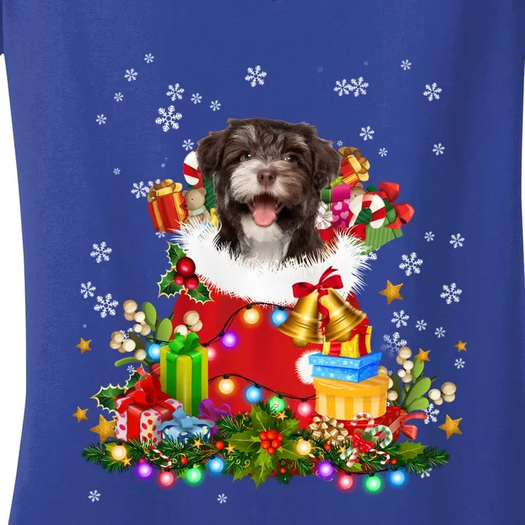 Havanese Dog Christmas Tree Lights Pajamas Xmas Matching Great Gift Women's V-Neck T-Shirt