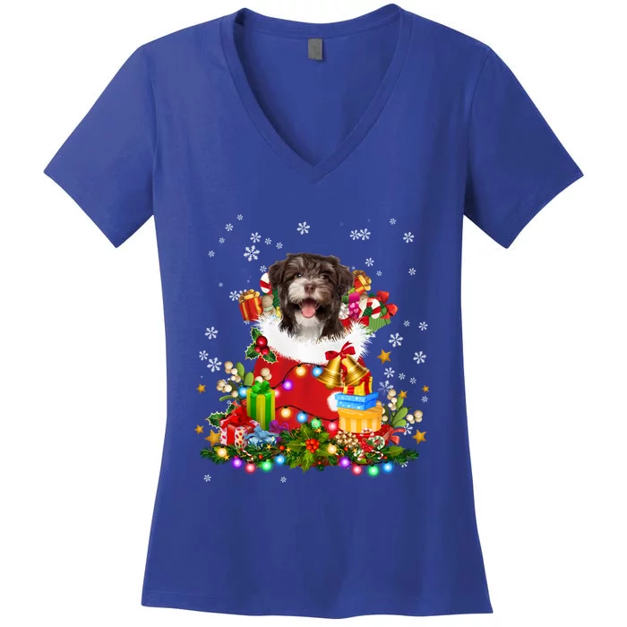 Havanese Dog Christmas Tree Lights Pajamas Xmas Matching Great Gift Women's V-Neck T-Shirt