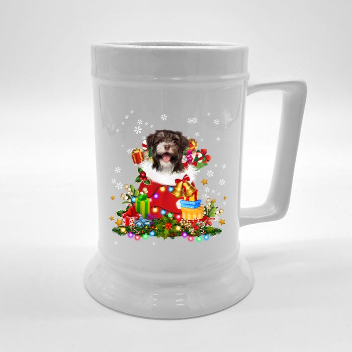 Havanese Dog Christmas Tree Lights Pajamas Xmas Matching Great Gift Front & Back Beer Stein