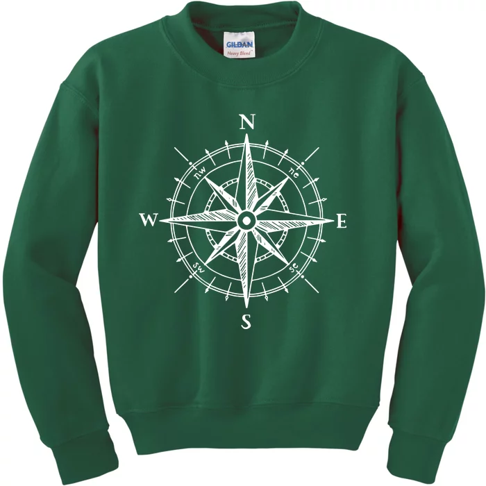 Hand Drawn Compass Rose Nautical Kids Sweatshirt