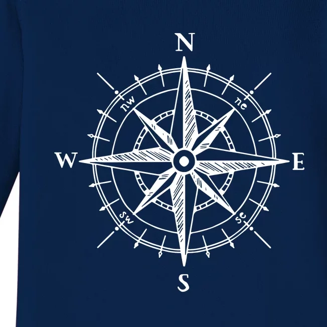 Hand Drawn Compass Rose Nautical Baby Long Sleeve Bodysuit