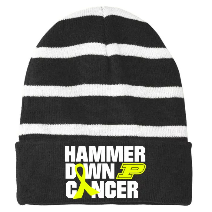 Hammer Down Cancer Striped Beanie with Solid Band