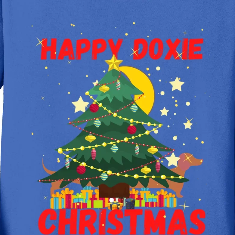 Happy Doxie Christmas Dachound Lovers Holiday Celebrations Cool Gift Kids Long Sleeve Shirt