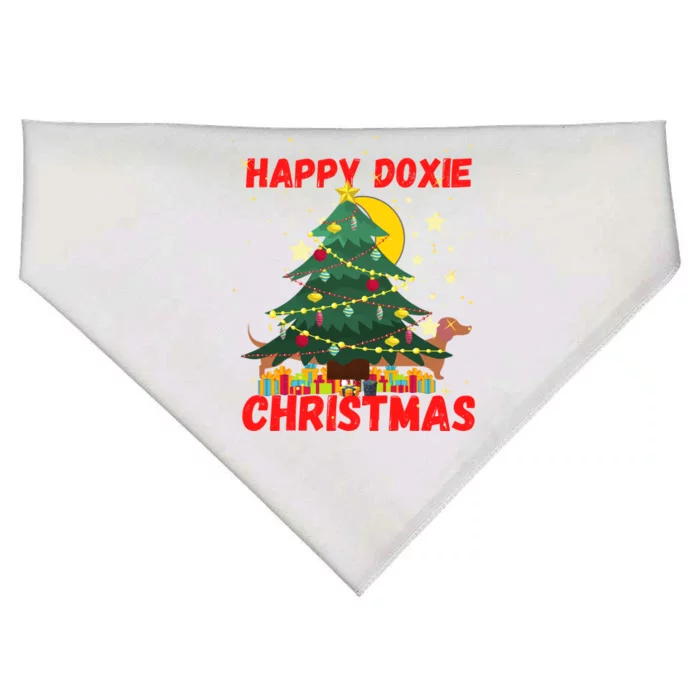 Happy Doxie Christmas Dachound Lovers Holiday Celebrations Cool Gift USA-Made Doggie Bandana