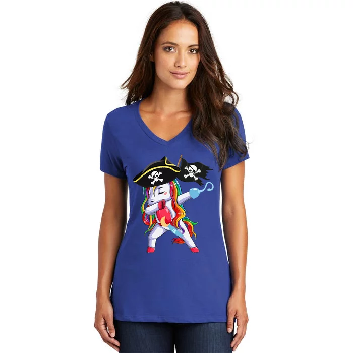 Halloween Dabbing Cute Pirate Unicorn Women's V-Neck T-Shirt