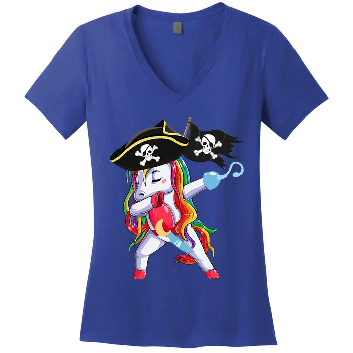 Halloween Dabbing Cute Pirate Unicorn Women's V-Neck T-Shirt