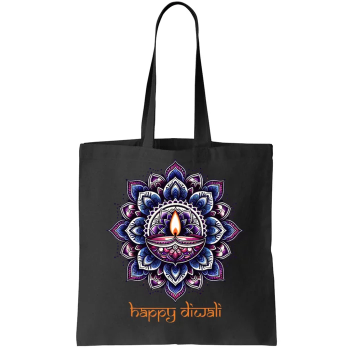 Happy Diwali Diya Oil Lamp Deepavali Festival of Lights Tote Bag