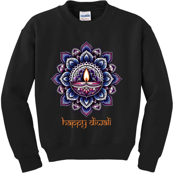 Happy Diwali Diya Oil Lamp Deepavali Festival of Lights Kids Sweatshirt