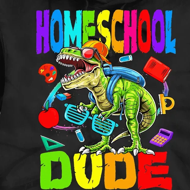 Homeschool Dude Dinosaur Back To School Tie Dye Hoodie