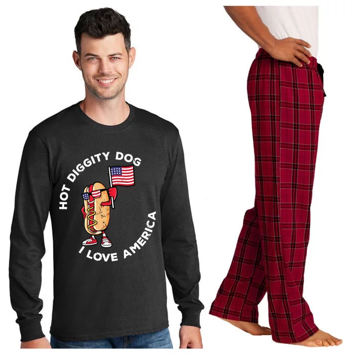 Hot Diggity Dog July 4th America Patriotic Picnic Usa Funny Long Sleeve Pajama Set