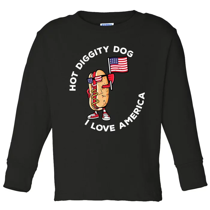 Hot Diggity Dog July 4th America Patriotic Picnic Usa Funny Toddler Long Sleeve Shirt