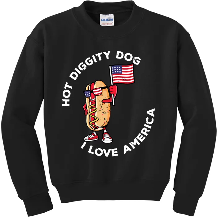 Hot Diggity Dog July 4th America Patriotic Picnic Usa Funny Kids Sweatshirt