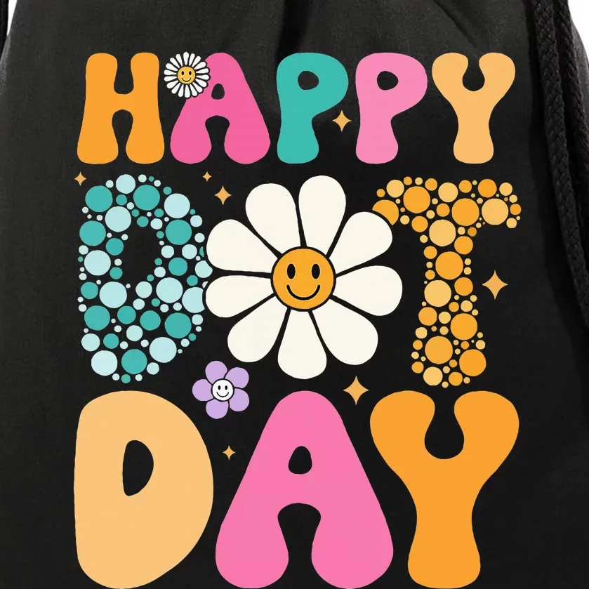 Happy Dot Day Hippie Flowers Smile Face Groovy Teacher Drawstring Bag