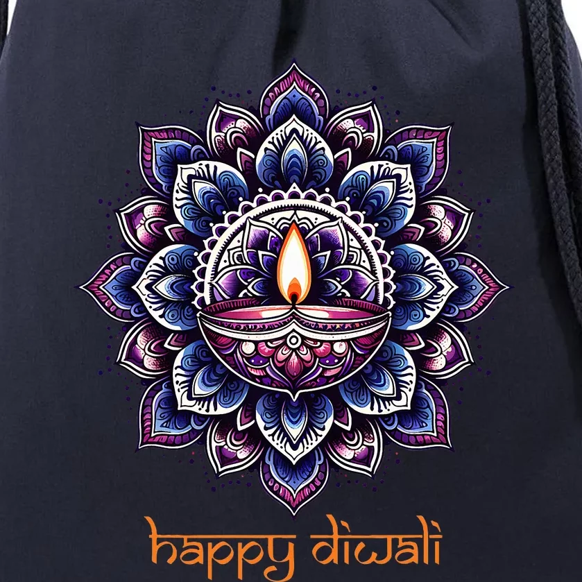 Happy Diwali Diya Oil Lamp Deepavali Festival of Lights Drawstring Bag