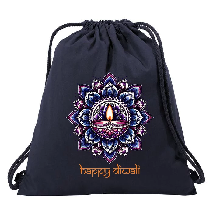 Happy Diwali Diya Oil Lamp Deepavali Festival of Lights Drawstring Bag