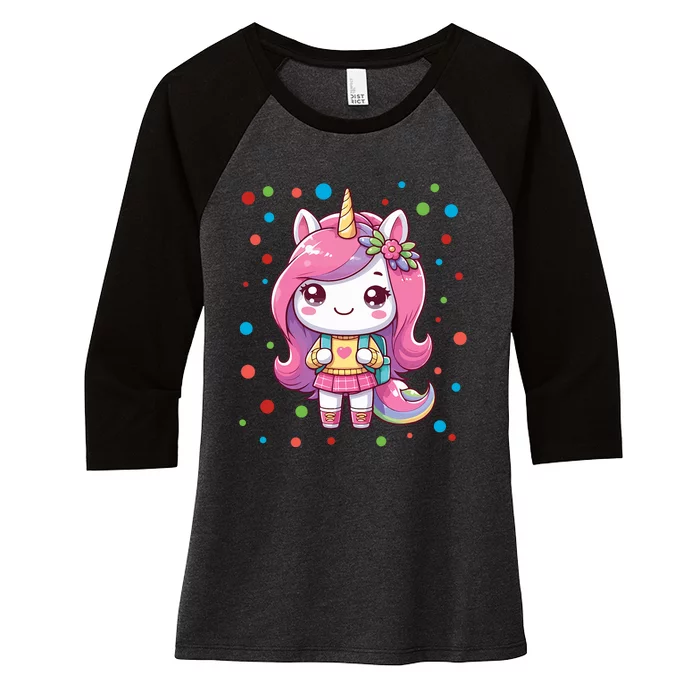 Happy Dot Day Unicorn Dots For Girl Women's Tri-Blend 3/4-Sleeve Raglan Shirt