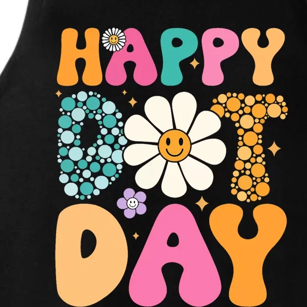 Happy Dot Day Hippie Flowers Smile Face Groovy Teacher Ladies Tri-Blend Wicking Tank