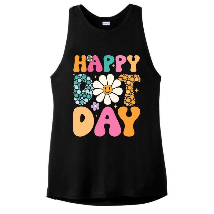 Happy Dot Day Hippie Flowers Smile Face Groovy Teacher Ladies Tri-Blend Wicking Tank