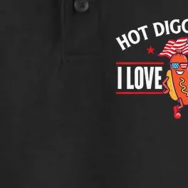 Hot Diggity Dog USA American Flag 4th of July Fourth Dry Zone Grid Performance Polo