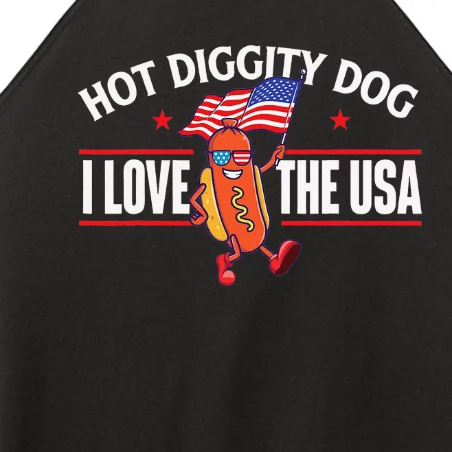 Hot Diggity Dog USA American Flag 4th of July Fourth Women’s Perfect Tri Rocker Tank