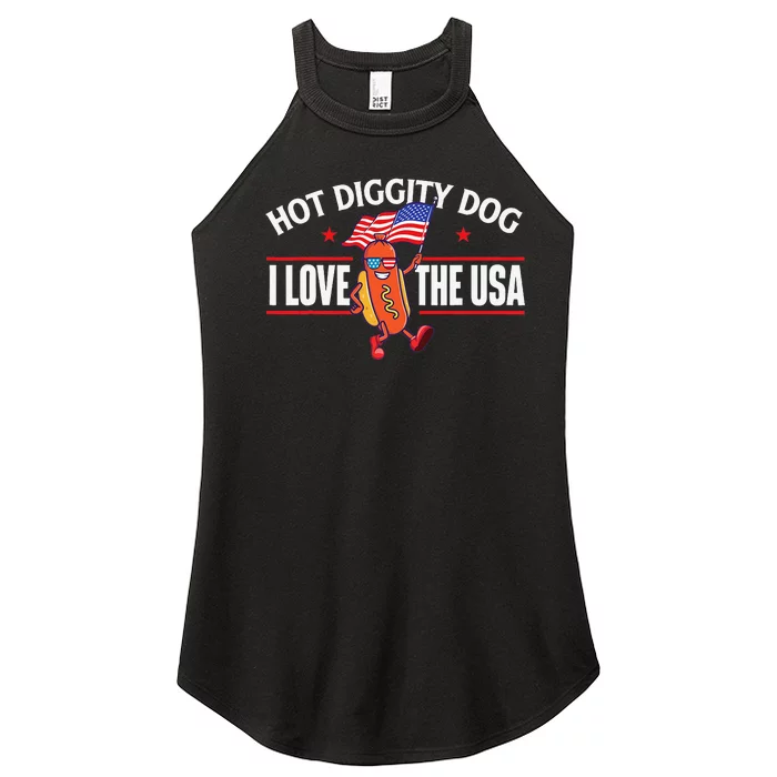 Hot Diggity Dog USA American Flag 4th of July Fourth Women’s Perfect Tri Rocker Tank