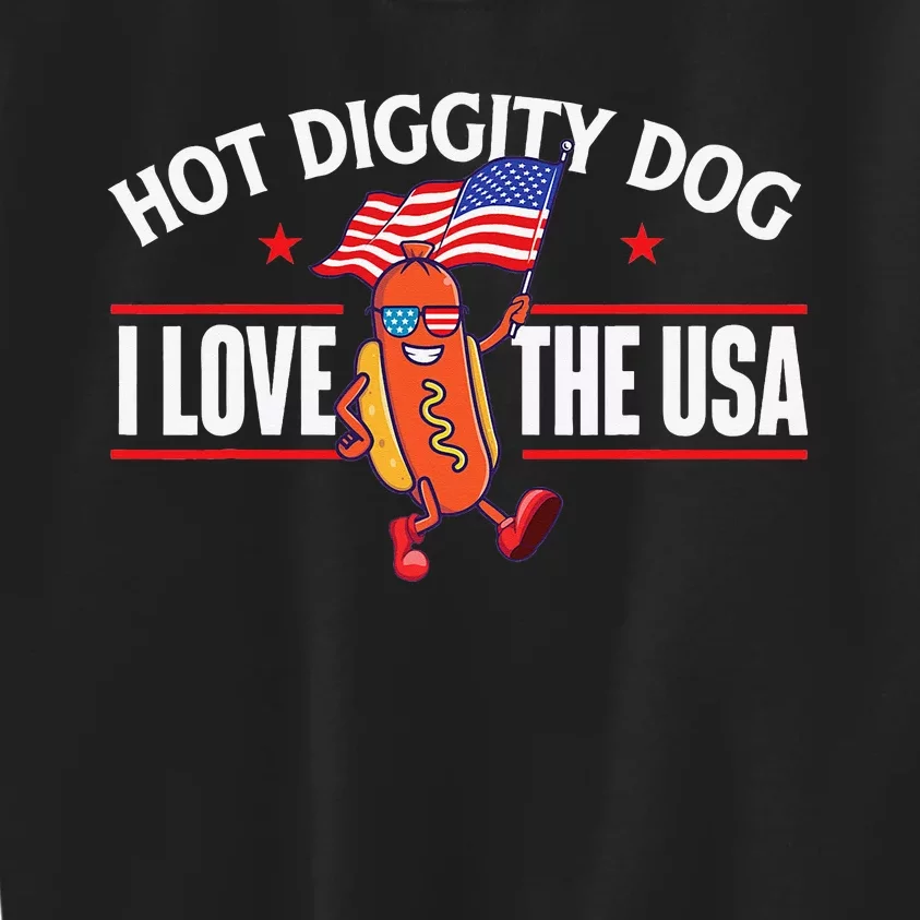 Hot Diggity Dog USA American Flag 4th of July Fourth Kids Sweatshirt