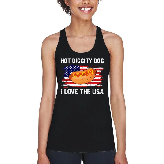 Hot Diggity Dog I Love Usa Funny Women's Racerback Tank