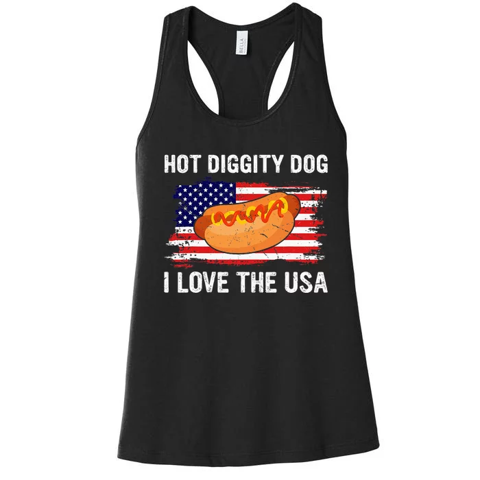 Hot Diggity Dog I Love Usa Funny Women's Racerback Tank