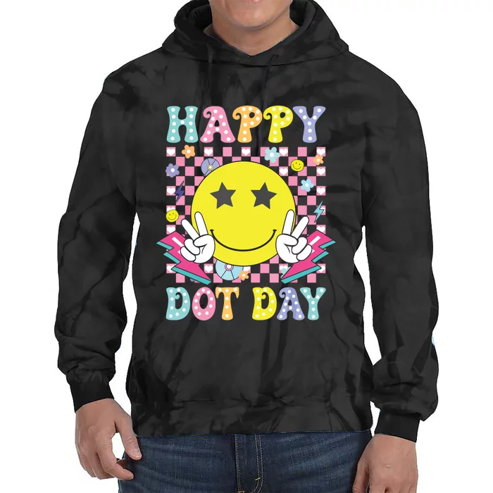 Happy Dot Day 2024 Colorful Polka Dot Smile Face Teacher Tie Dye Hoodie