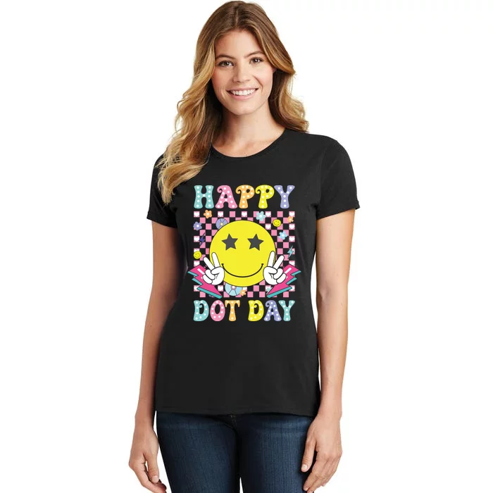 Happy Dot Day 2024 Colorful Polka Dot Smile Face Teacher Women's T-Shirt