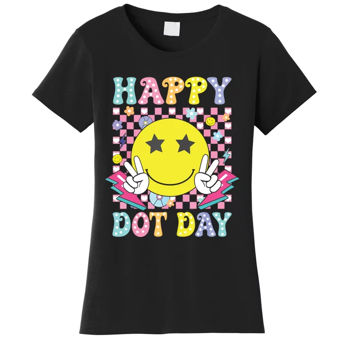 Happy Dot Day 2024 Colorful Polka Dot Smile Face Teacher Women's T-Shirt