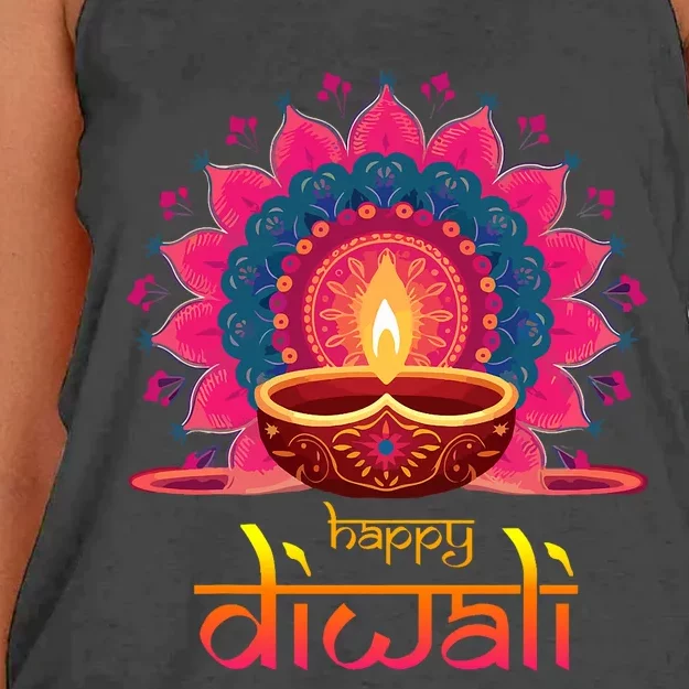 Happy Diwali Deepavali Hindu Indian Festival Of Lights Women's Knotted Racerback Tank