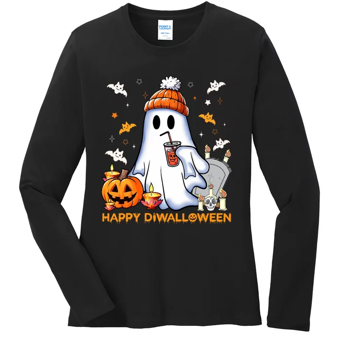 Happy Diwalloween Diwali Halloween Indian Hindu Festival Ladies Long Sleeve Shirt