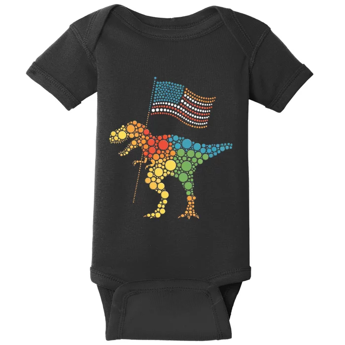 Happy Dot Day Colorful Polka Dot Dinosaur Trex Usa Flag Baby Bodysuit