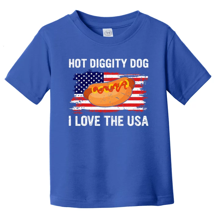 Hot Diggity Dog I Love Usa Funny Fourth Of July Toddler T-Shirt