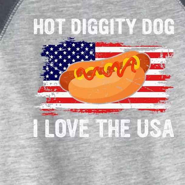 Hot Diggity Dog I Love Usa Funny Fourth Of July Toddler Fine Jersey T-Shirt