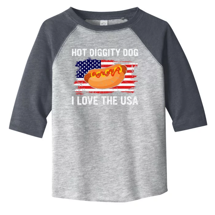 Hot Diggity Dog I Love Usa Funny Fourth Of July Toddler Fine Jersey T-Shirt