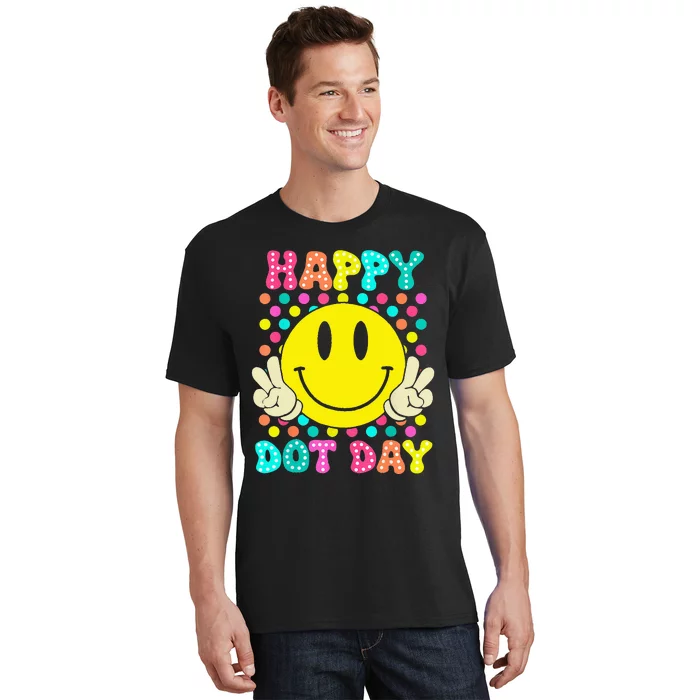 Happy Dot Day 2024 Colorful Polka Dot Smile Face Teacher T-Shirt