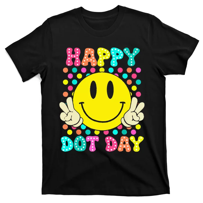 Happy Dot Day 2024 Colorful Polka Dot Smile Face Teacher T-Shirt