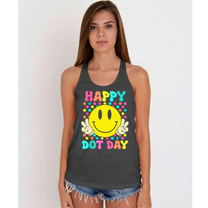 Happy Dot Day 2024 Colorful Polka Dot Smile Face Teacher Women's Knotted Racerback Tank