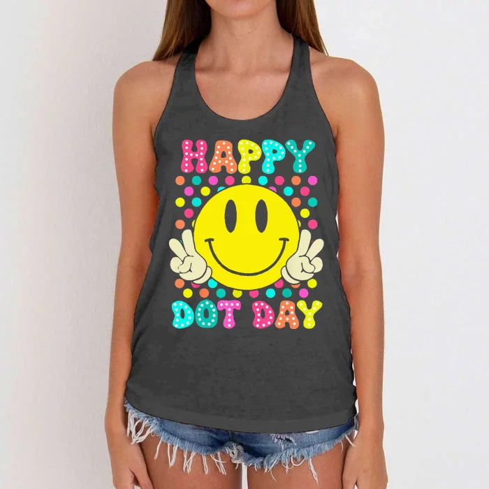 Happy Dot Day 2024 Colorful Polka Dot Smile Face Teacher Women's Knotted Racerback Tank